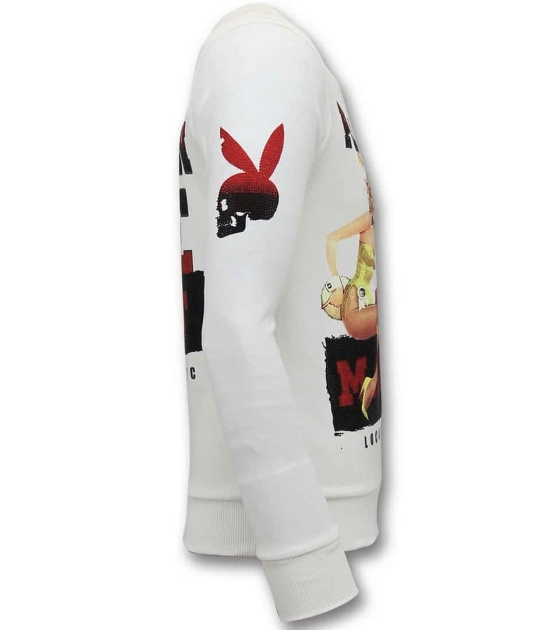 Local Fanatic Men Sweater Playtoy Mansion - White