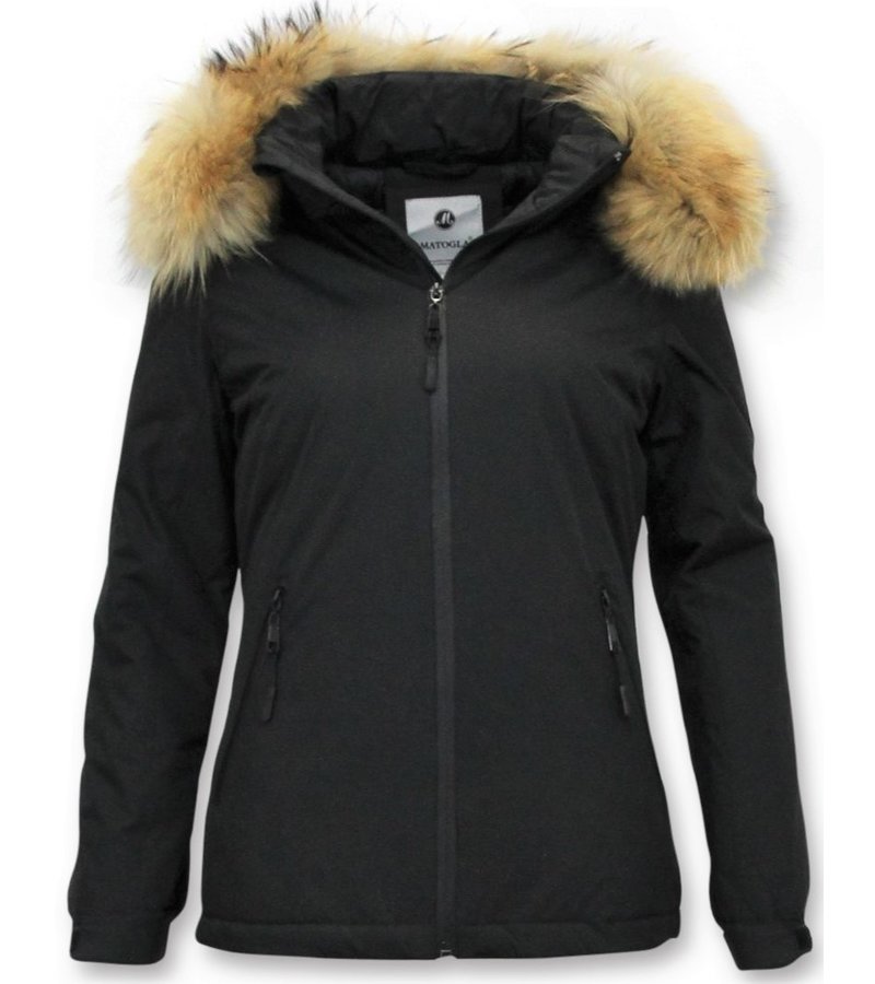 Beluomo Ladies Short winter jacket With fur collar - Black