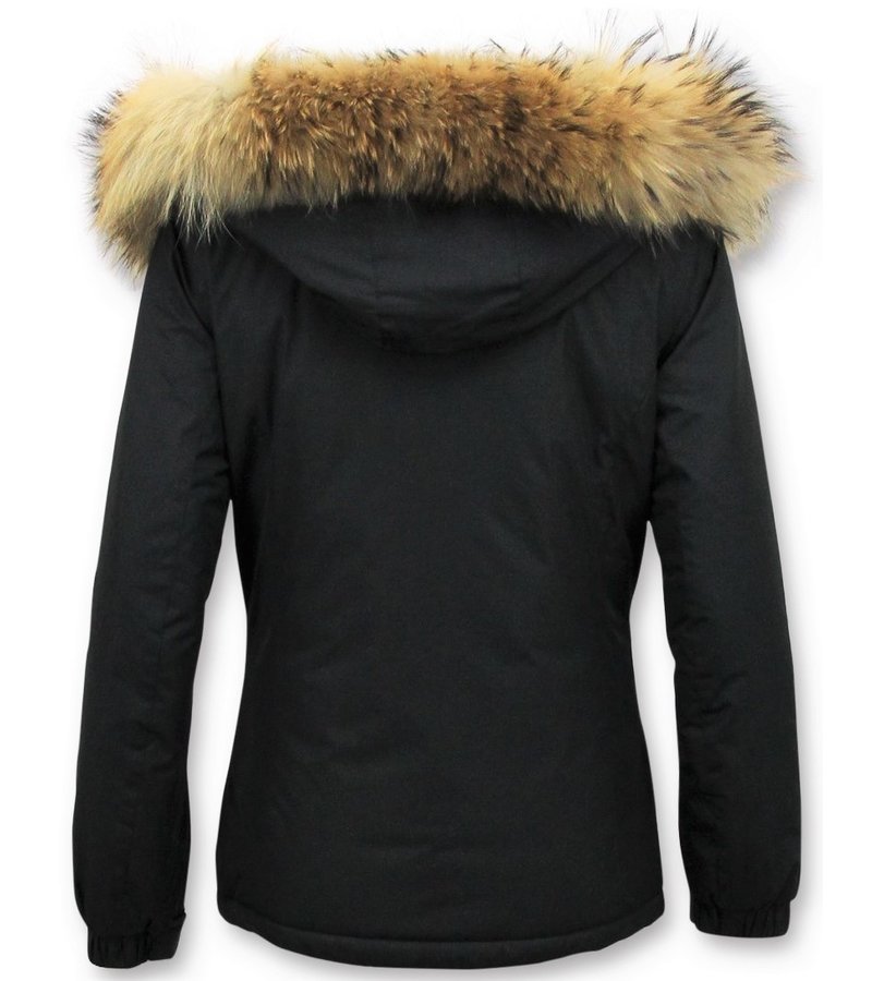 Beluomo Ladies Short winter jacket With fur collar - Black