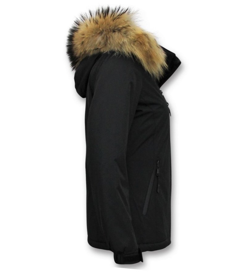 Beluomo Ladies Short winter jacket With fur collar - Black