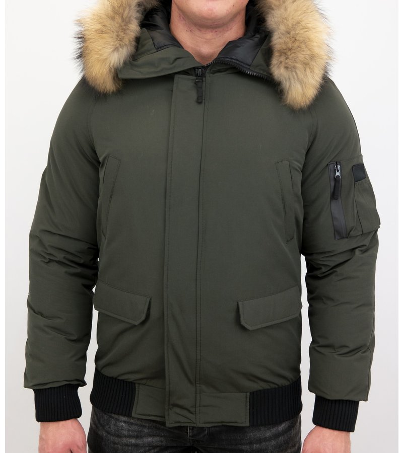 Enos Fur Collar Short Men's Winter Jacket - Green