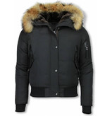 Macleria Fur Collar Coat - Women's Winter Coat Short - Black