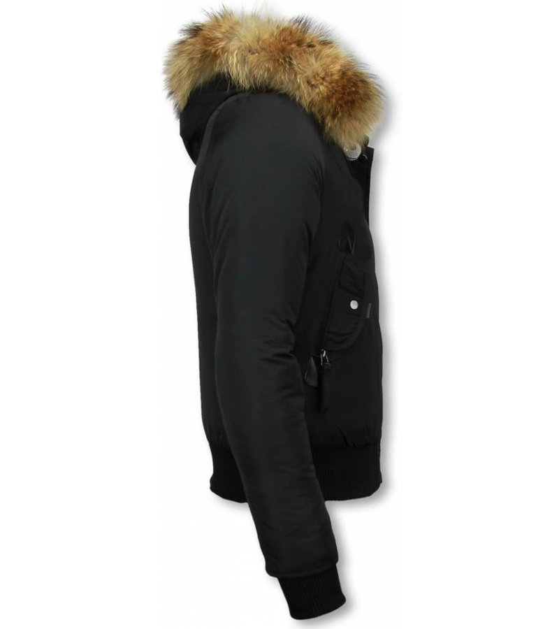 Macleria Fur Collar Coat - Women's Winter Coat Short - Black