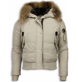 Macleria Fur Collar Coat - Women's Winter Coat Short - Beige