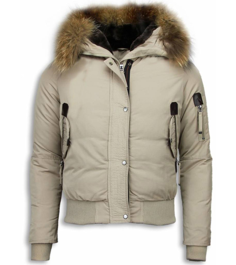 Macleria Fur Collar Coat Women's Winter Coat Short - Beige - Styleitaly.eu