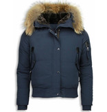 Macleria Fur Collar Coat - Women's Winter Coat Short - Blue