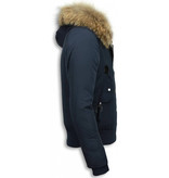 Macleria Fur Collar Coat - Women's Winter Coat Short - Blue