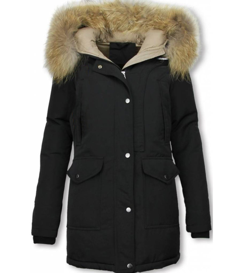 Macleria Fur Collar Coat - Women's Winter Coat Long - Parka - Black