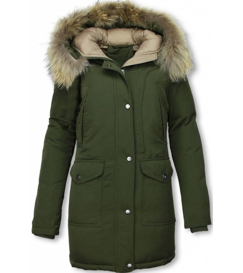 Macleria Fur Collar Coat - Women's Winter Coat Long - Parka - Khaki