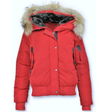 Macleria Fur Collar Women Winter Coat Short - Red