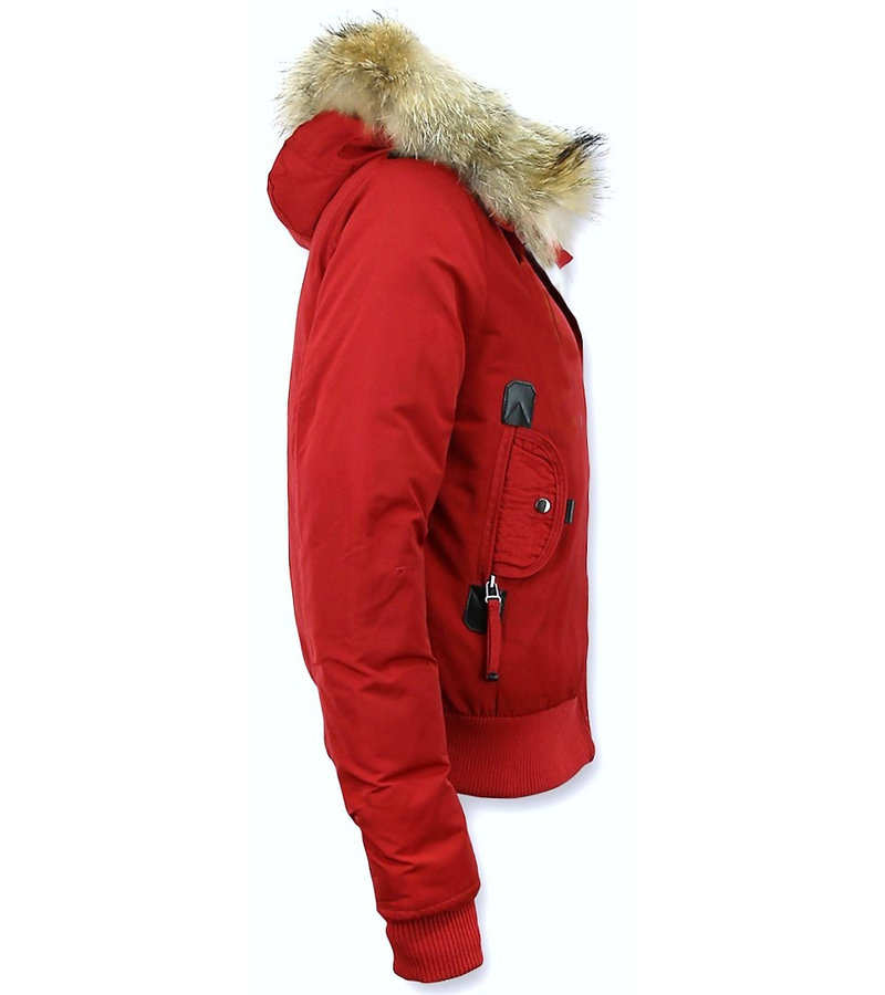 Macleria Fur Collar Women Winter Coat Short - Red