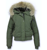 Macleria Fur Collar Women Winter Coat Short - Green
