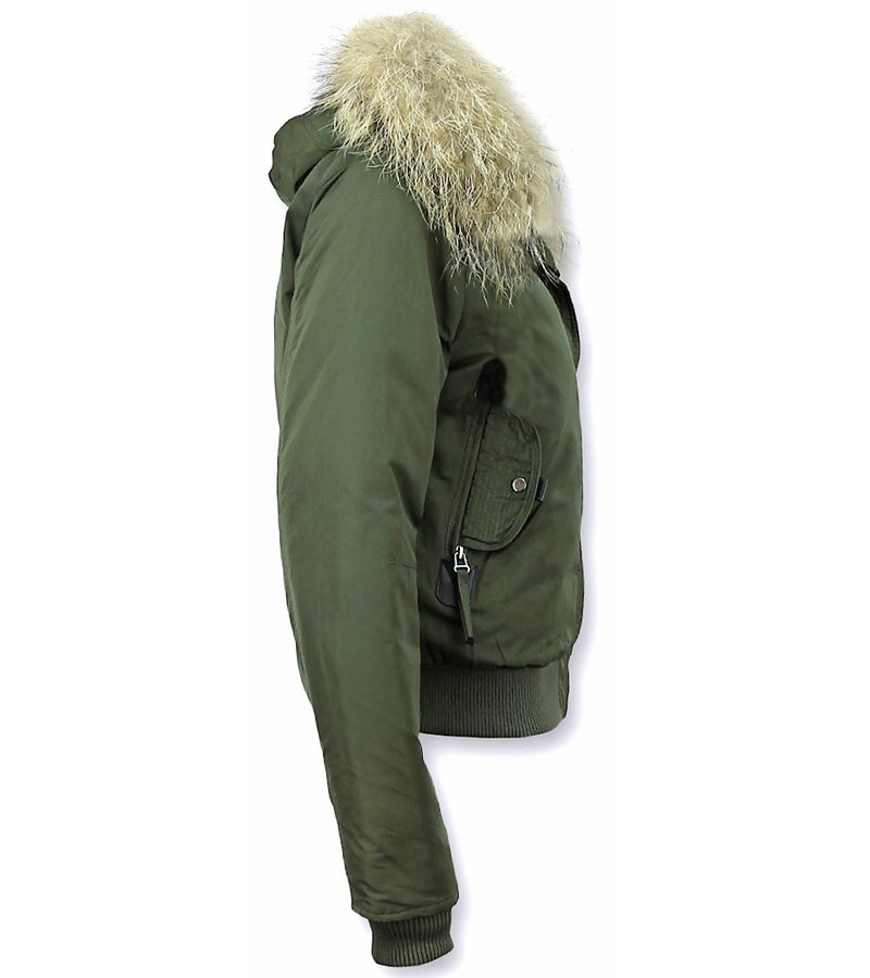 Macleria Fur Collar Women Winter Coat Short - Green