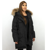 Macleria Fur Collar Parka WinterJacket Ladies Long - Black