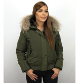 Macleria Fur Collar Women Winter Coat Short - Green