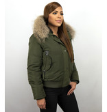 Macleria Fur Collar Women Winter Coat Short - Green