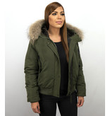 Macleria Fur Collar Women Winter Coat Short - Green