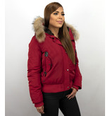 Macleria Fur Collar Women Winter Coat Short - Red