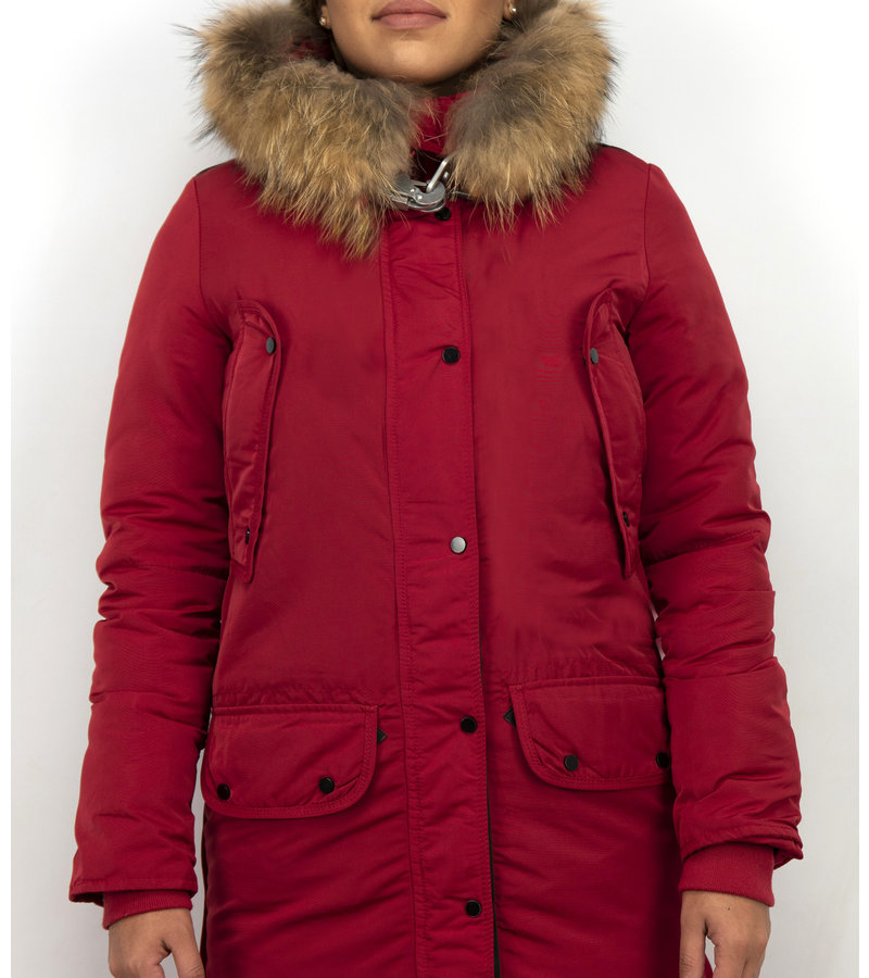 Macleria Long Winter Jacket Ladies Parka - Red