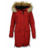 Macleria Long Winter Jacket Ladies Parka - Red