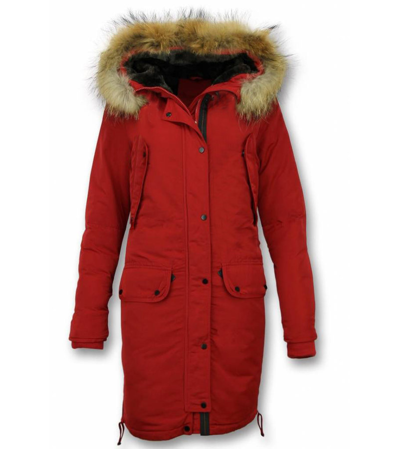 Macleria Long Winter Jacket Ladies Parka - Red