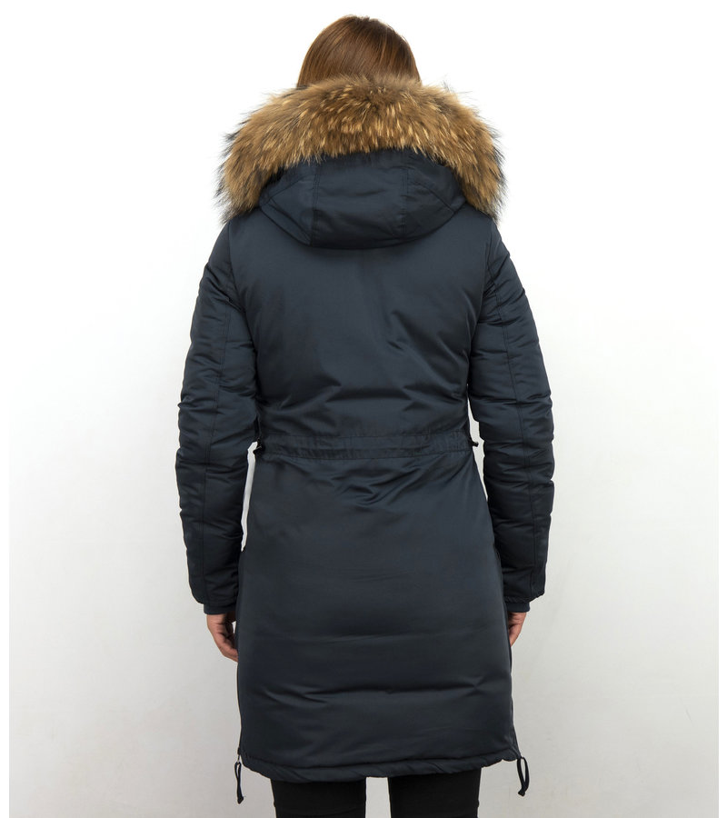 Long Winter Jacket Ladies Parka Blue Styleitaly.eu