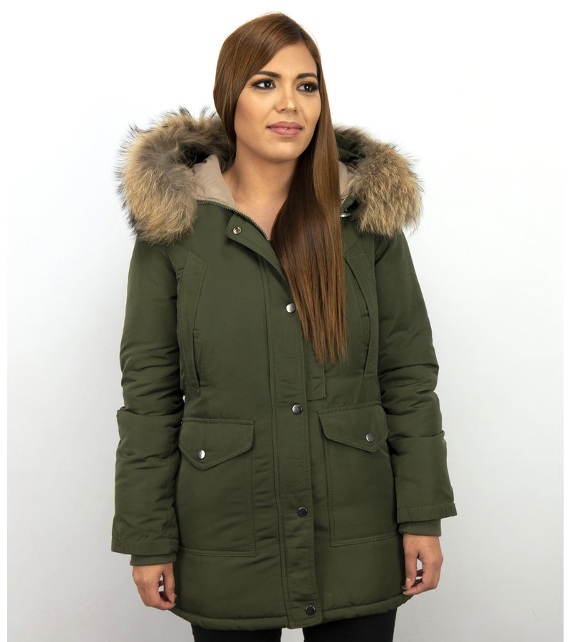 Macleria Fur Collar Coat - Women's Winter Coat Long - Parka - Khaki