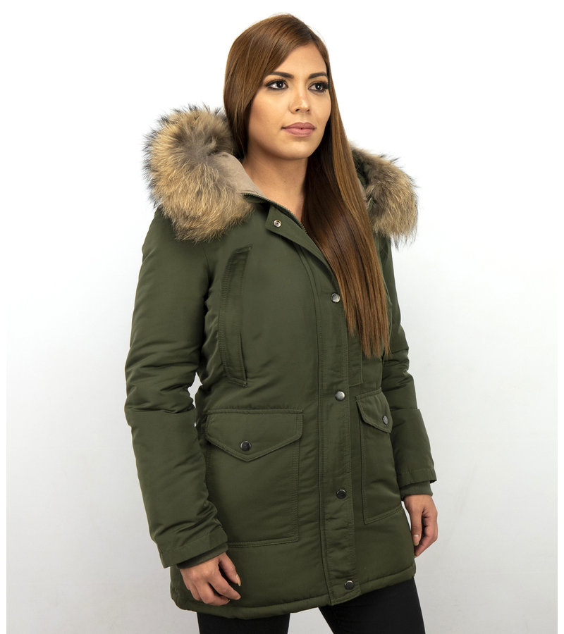 Macleria Fur Collar Coat - Women's Winter Coat Long - Parka - Khaki