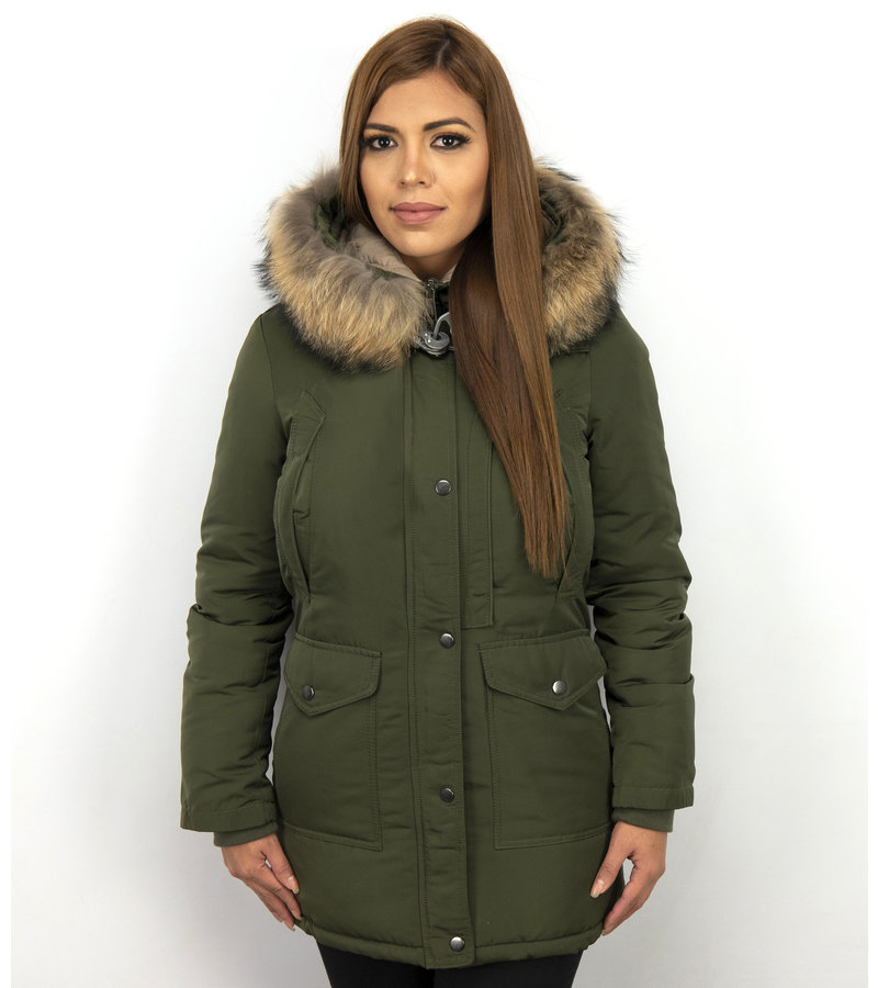 Macleria Fur Collar Coat - Women's Winter Coat Long - Parka - Khaki