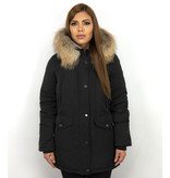 Macleria Fur Collar Coat - Women's Winter Coat Long - Parka - Black