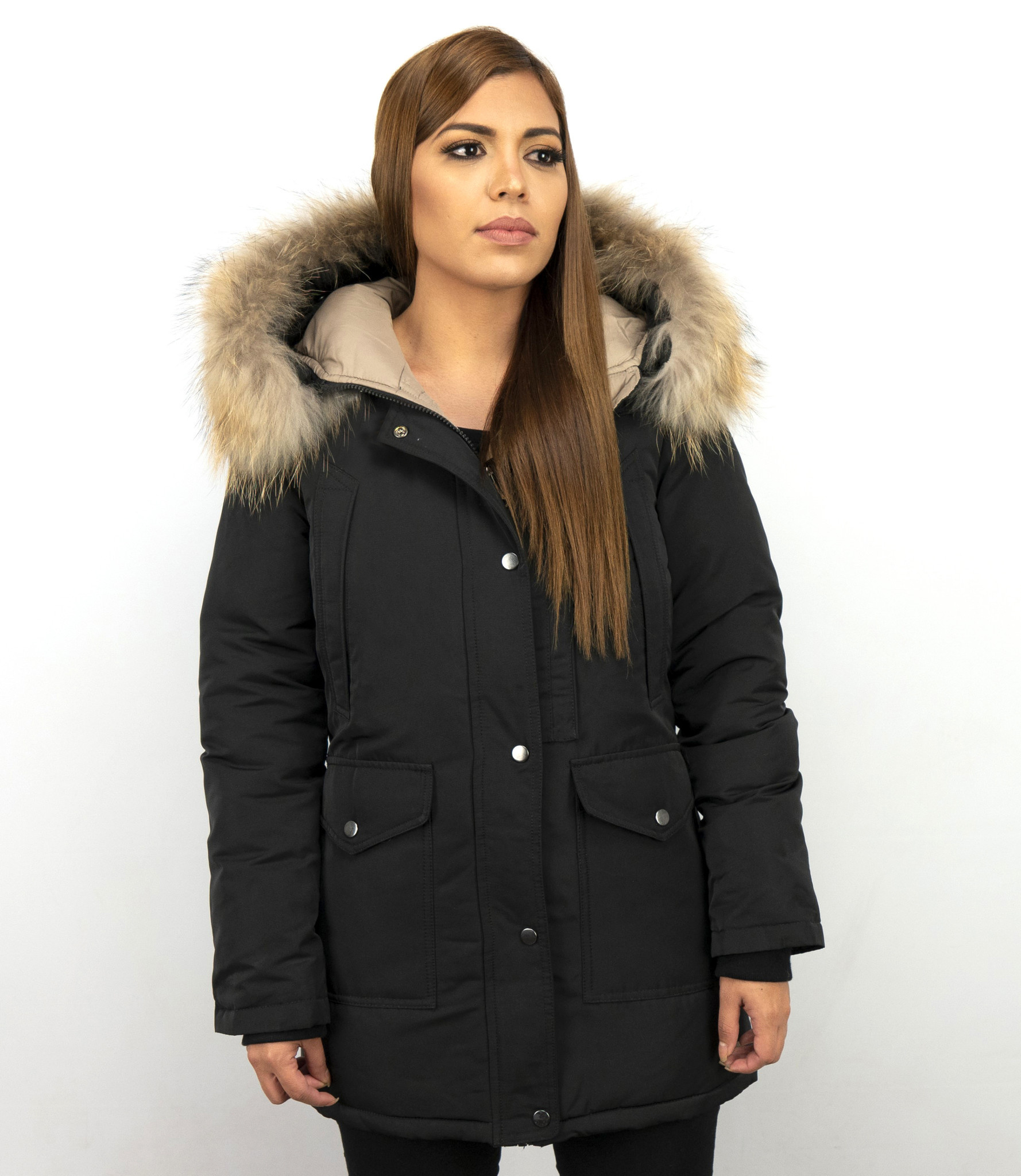 Smil Forløber storm Macleria Fur Collar Coat - Women's Winter Coat Long - Parka - Black -  Styleitaly.eu