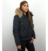 Macleria Fur Collar Coat - Women's Winter Coat Short - Blue