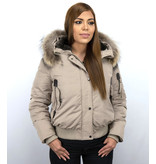 Macleria Fur Collar Coat - Women's Winter Coat Short - Beige