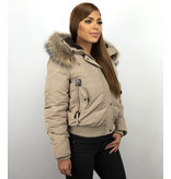 Macleria Fur Collar Coat - Women's Winter Coat Short - Beige