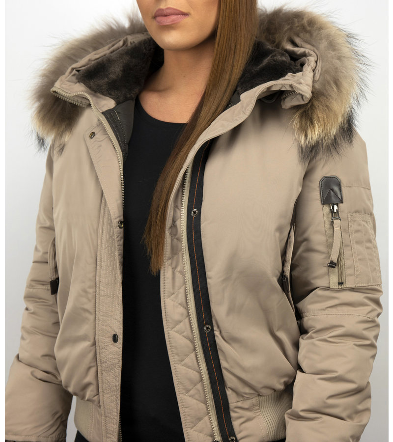 Macleria Fur Collar Coat - Women's Winter Coat Short - Beige