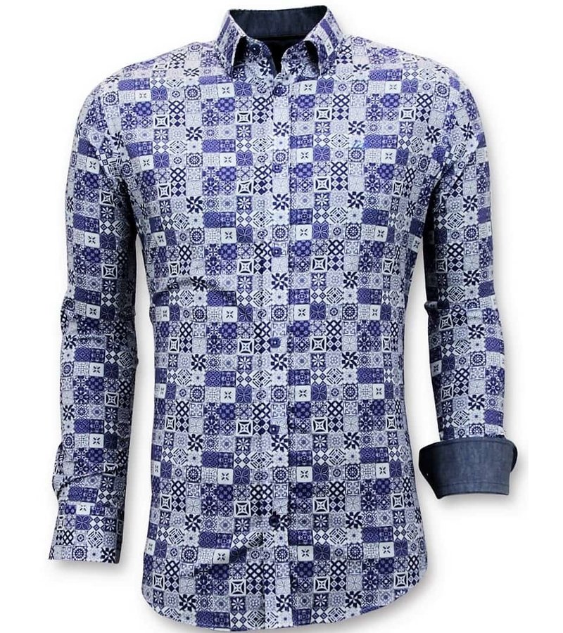 Tony Backer Motif Print Collar Shirts - 3055 - Blue