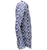 Tony Backer Motif Print Collar Shirts - 3055 - Blue