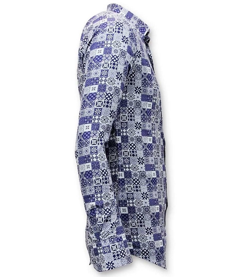 Tony Backer Motif Print Collar Shirts - 3055 - Blue