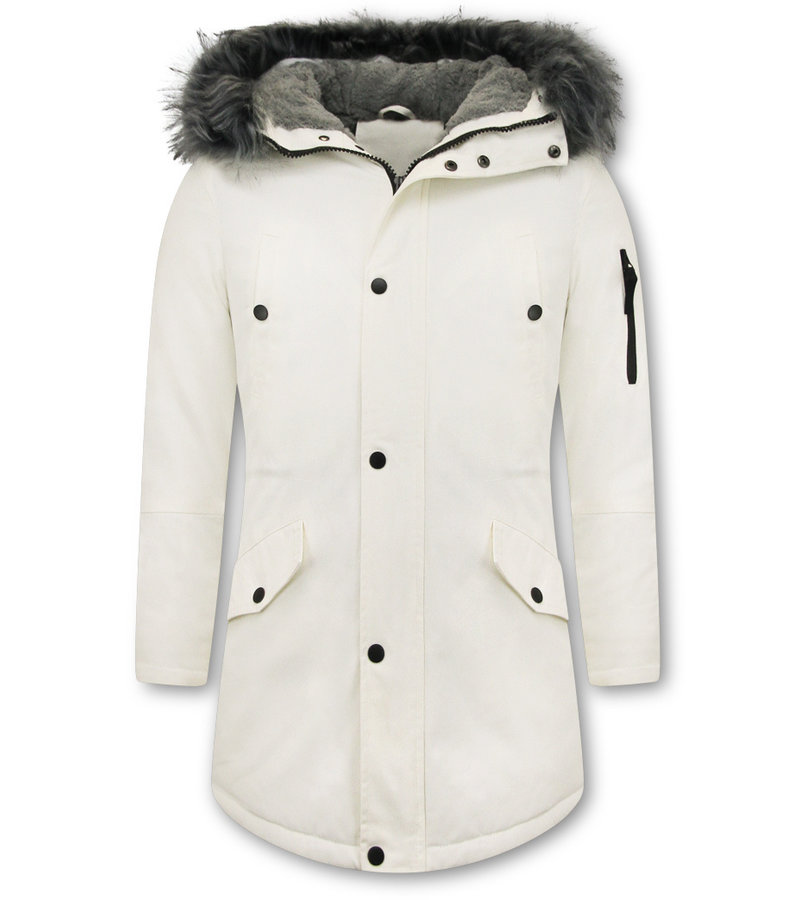 Enos Winter Jackets Long  Fake Fur Collar - White
