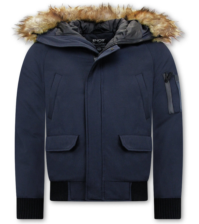 Enos Winter Coat Fake Fur Collar -  Blue