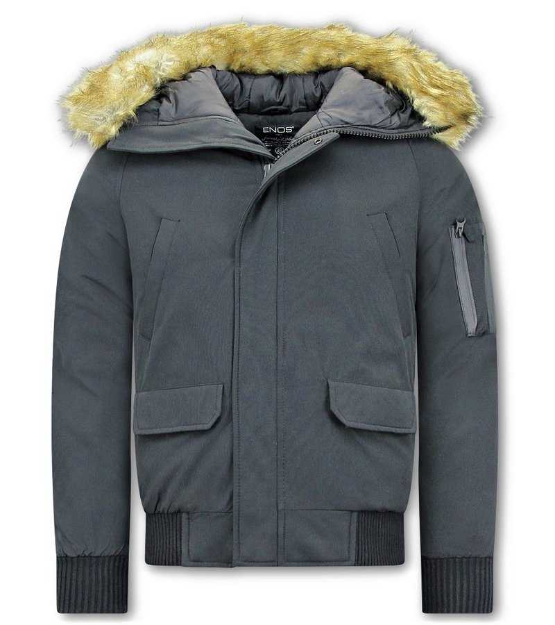 Enos Winter Coat Fake Fur Collar -  Black