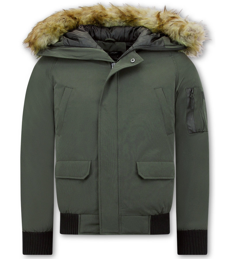 Enos Winter Coat Fake Fur Collar -  Green