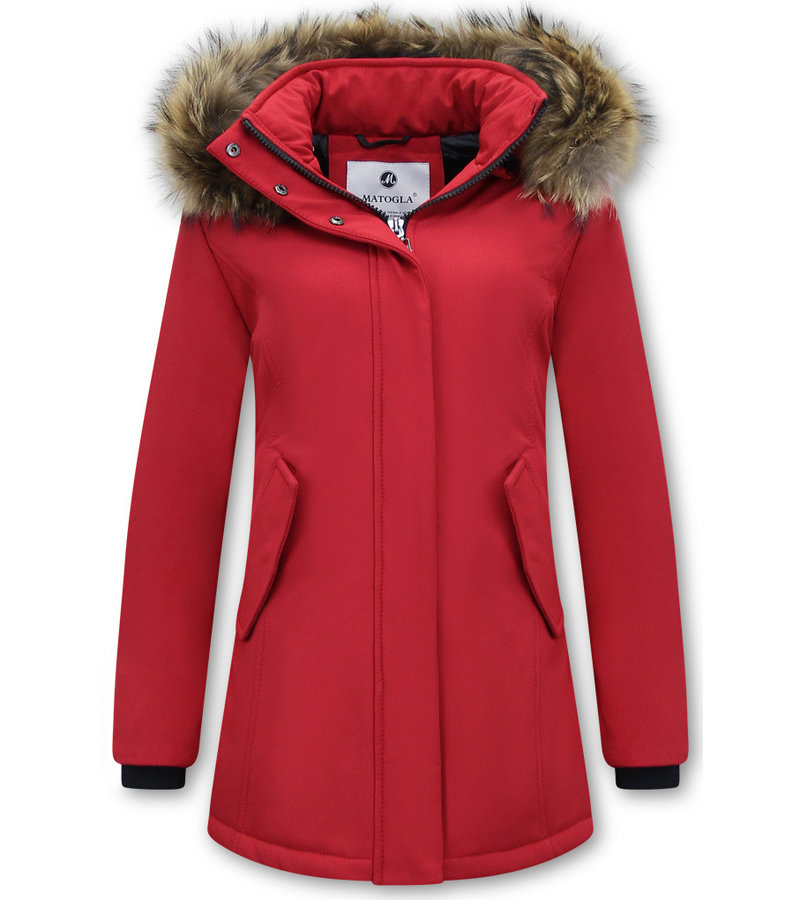 Matogla Fox Fur Winter Coat Women - 0681 - Red