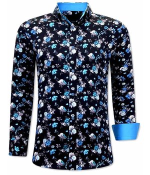 Tony Backer Flowers Painted Collar Shirts - 3066 - Blue