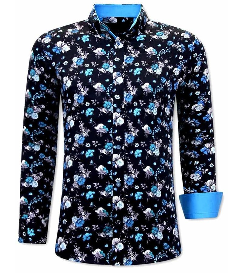 Tony Backer Flowers Painted Collar Shirts - 3066 - Blue