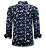 Tony Backer Flowers Painted Collar Shirts - 3066 - Blue