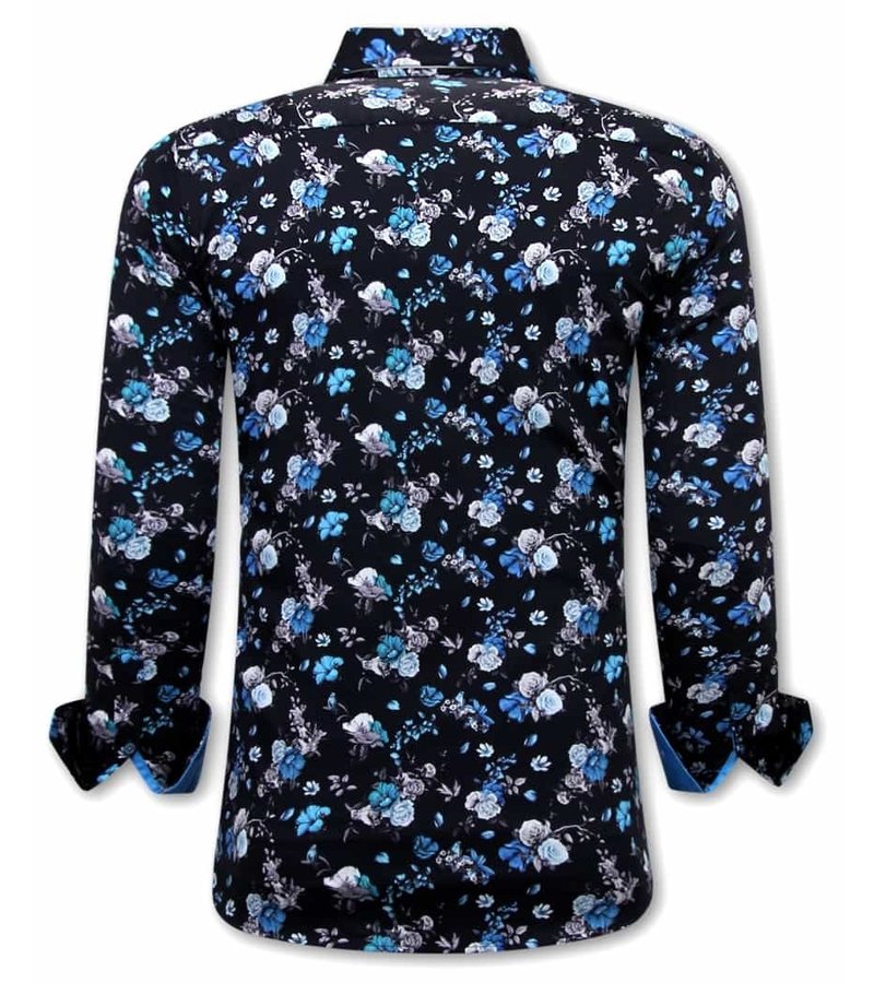 Tony Backer Flowers Painted Collar Shirts - 3066 - Blue