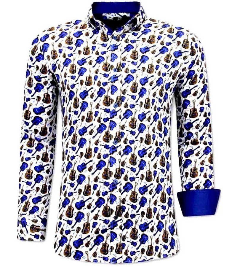 Tony Backer Gitaar Printed Collar Shirts - 3069 -Blue