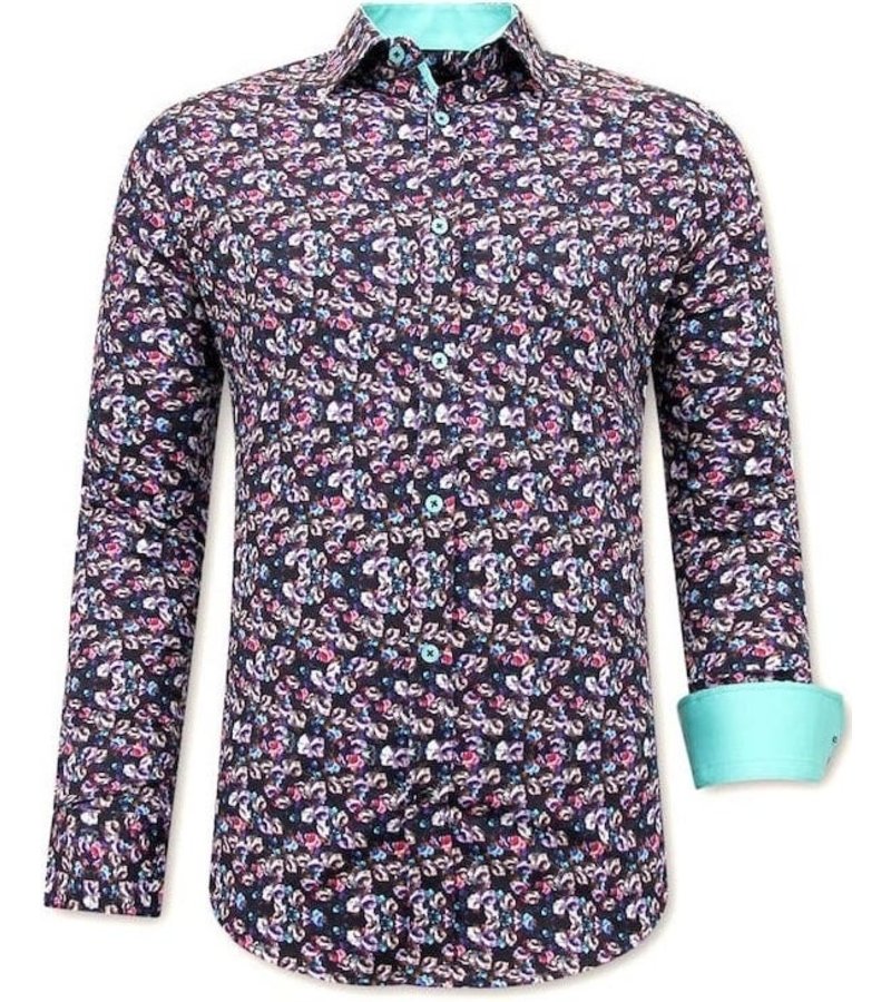 Tony Backer Flower Print Shirt Mens - 3076NW - Black