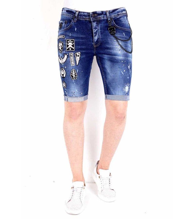 Local Fanatic Ripped Patched Denim Shorts Mens - 1018 - Blue